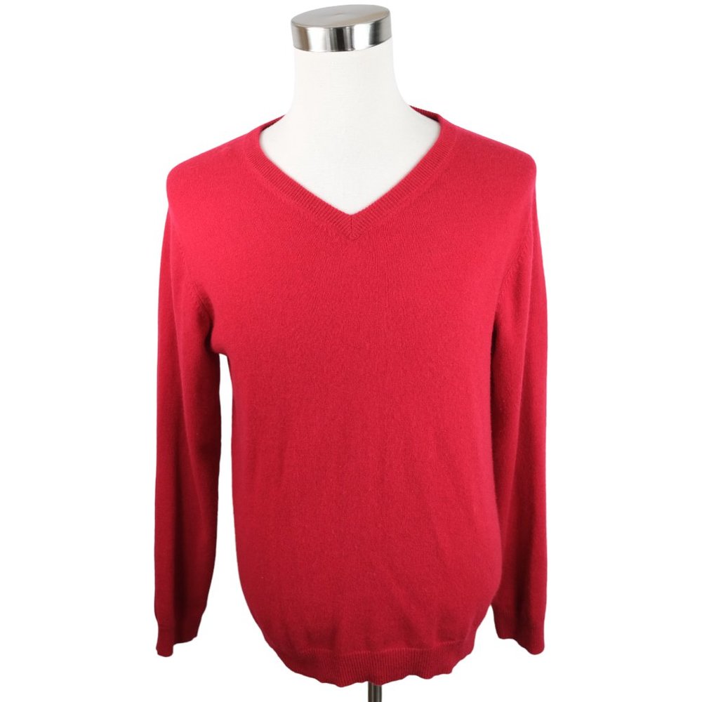 Pronto Uomo Men's 100% Cashmere V Neck Sweater Medium Red